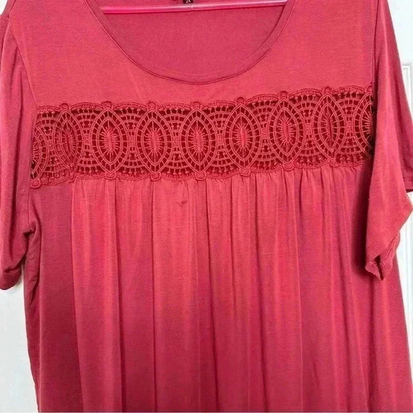 George T-Shirt Flowy Lace Red Size 2X - Picture 3 of 16